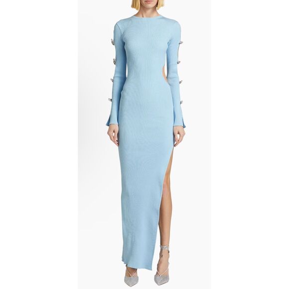 NWT Mach & Mach Crystal Bow Cut-Out Maxi Dress Size L $1690 - Picture 1 of 13
